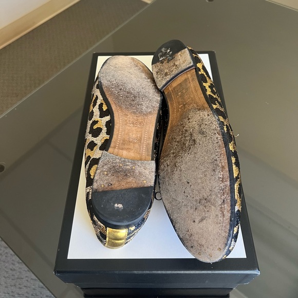Gucci Jacquard Leopard Print Horsebit Jordaan Loafers | Gold - Picture 6 of 8